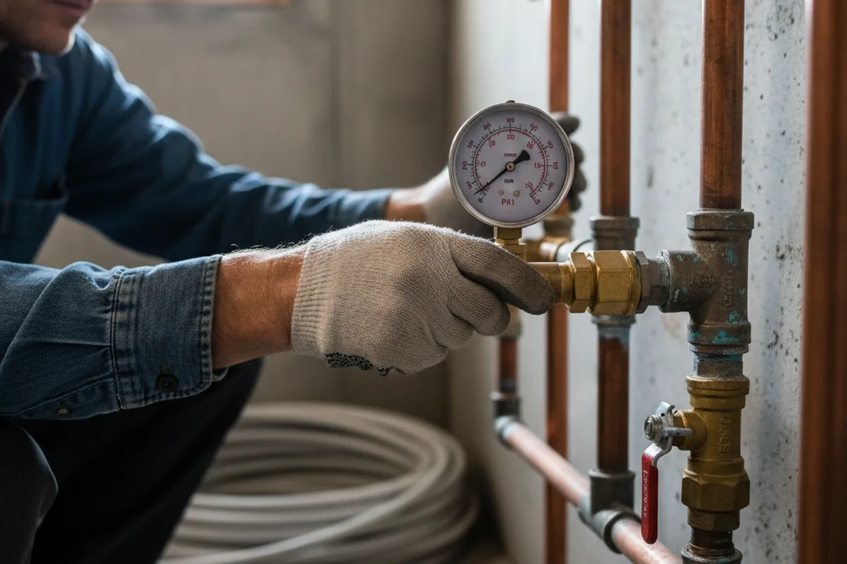 Pressure testing a repaired line during Water Line Repair in Guys Mills